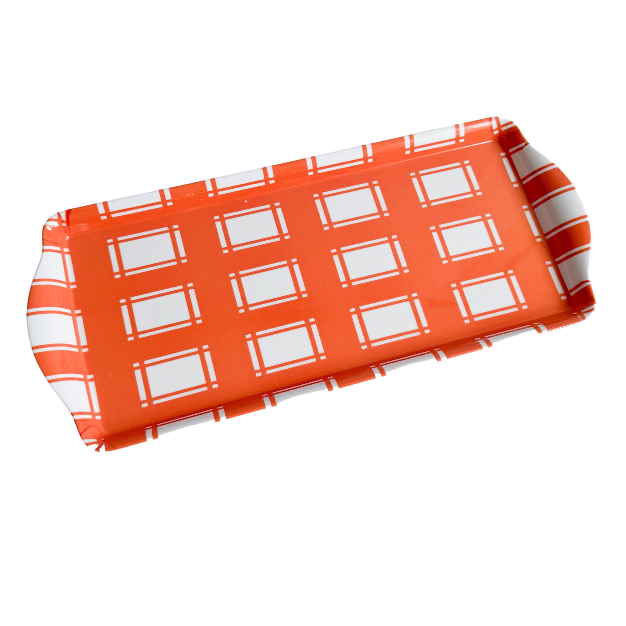 Orange Plaid Gingham Reusable Melamine Party Tray