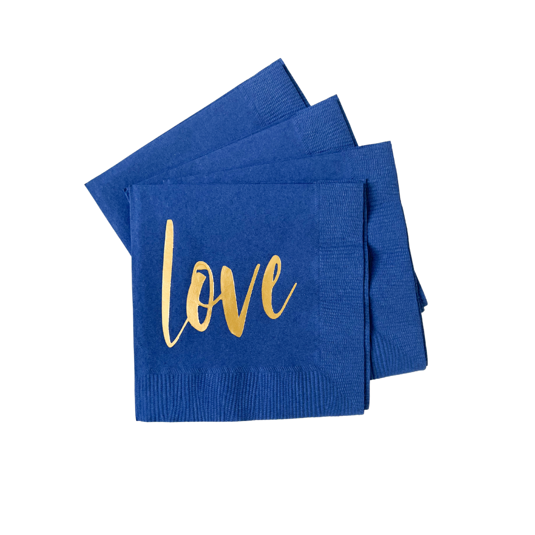 Navy Love Script Napkin