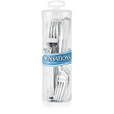 silver disposable party forks in plastic package 