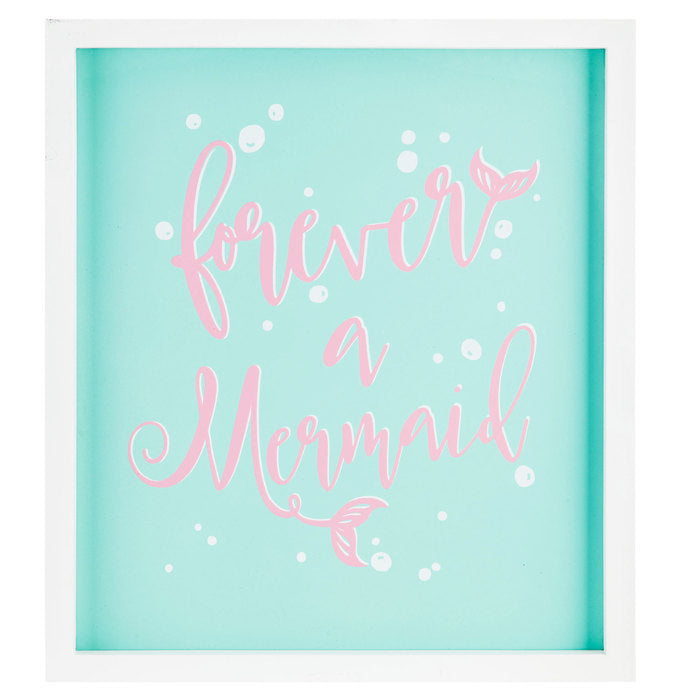 Forever a Mermaid Party Decor Aqua blue background sign with pink font