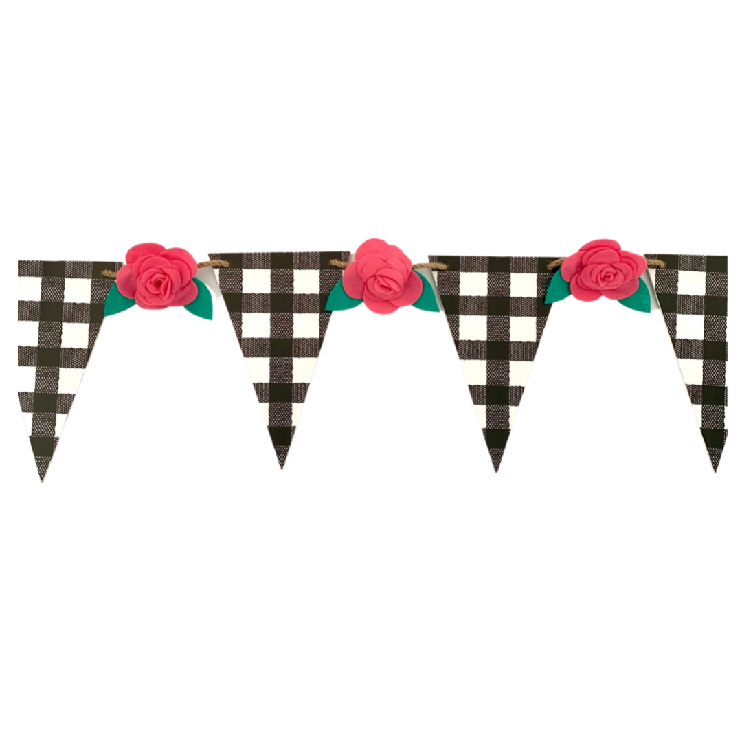 Rose Gingham Wooden Banner