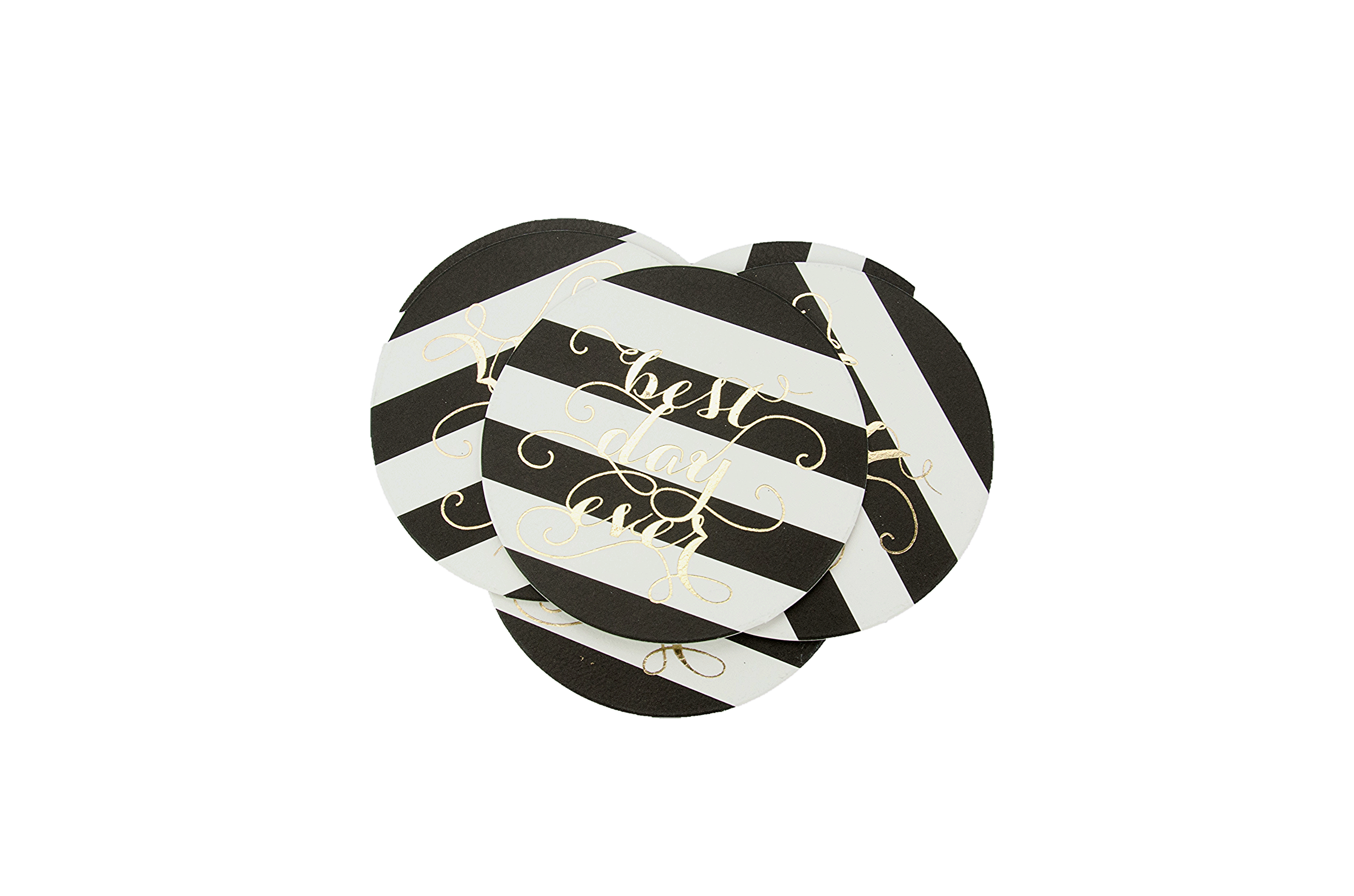 Black and white paper coasters with gold foil "Best day Every" Text