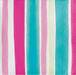 beverage napkin with vertical watercolor stripes in shades of pink, aqua, and ivory 