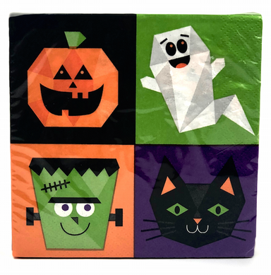 halloween party napkin with pumpkin face, ghost, monster, and cat | Halloween party decorations