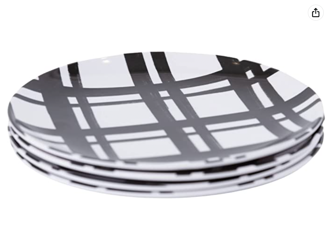 Black Plaid Appetizer Plate Set (4 pc)