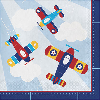 red and blue baby shower or birthday party fun Time Flies Napkins 