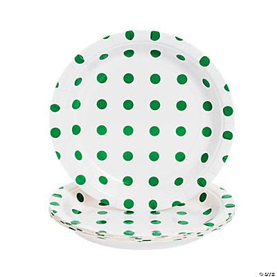 White & Green Dots Dessert Plate