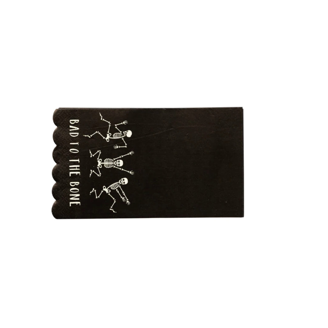 Bad to the Bone Halloween Guest Dinner Napkins – Fun Scalloped Skeleton Napkins for Party Decor
