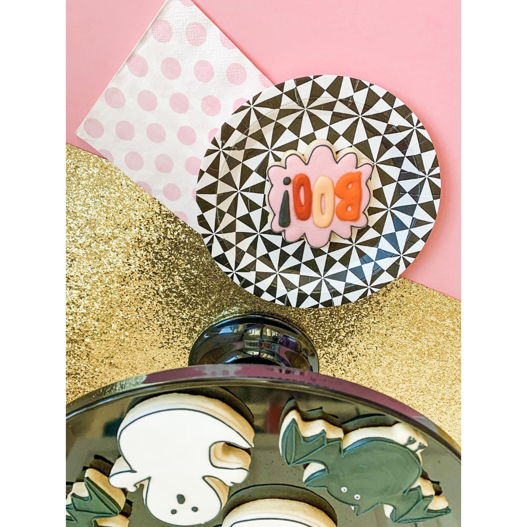 Black Geo Pattern Dessert Plates - 7 Inch, Pack of 12, by Paper Eskimo