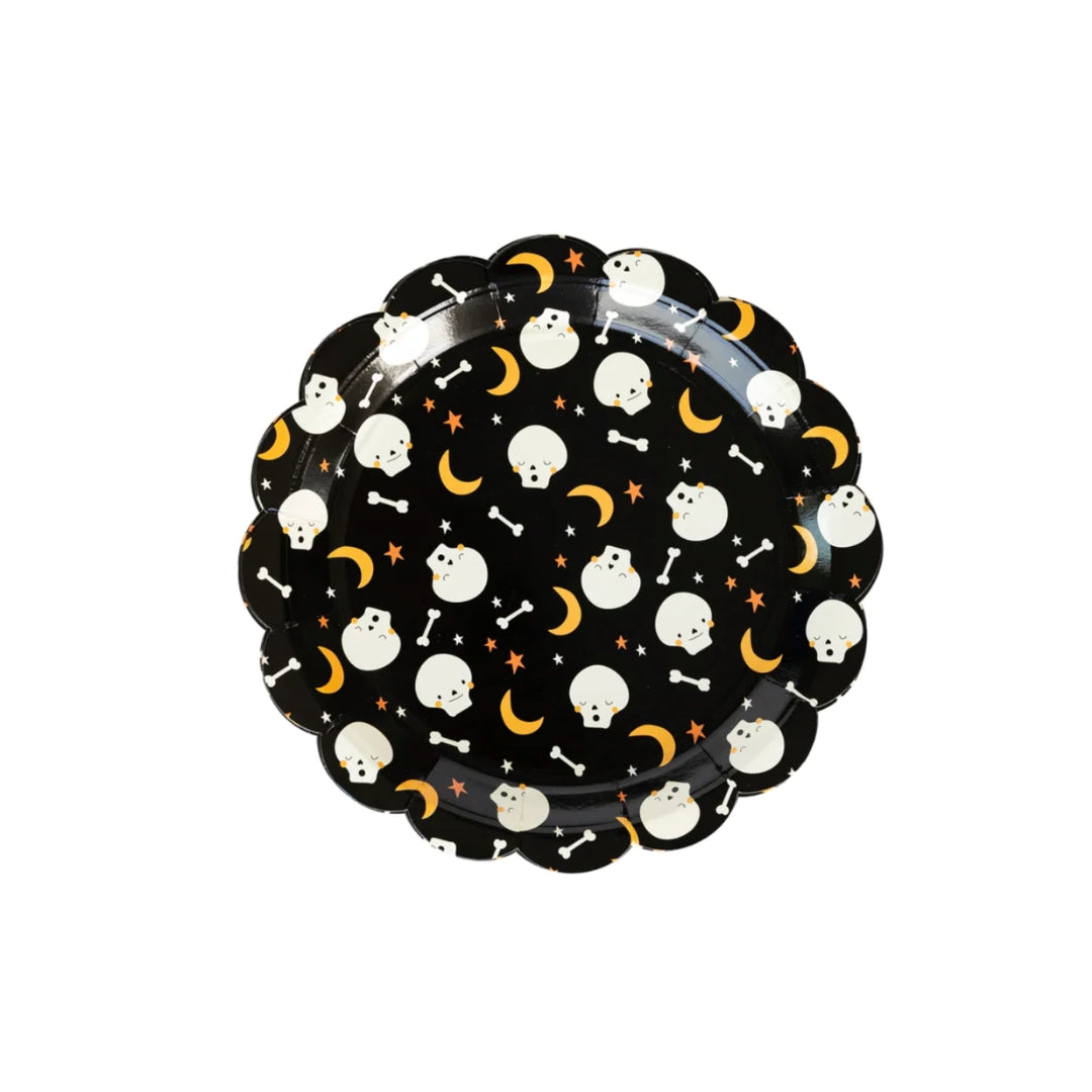 Halloween Skull & Moon Party Plates 9" – Scalloped Edge – Spooky Tableware Set of 8 for Halloween