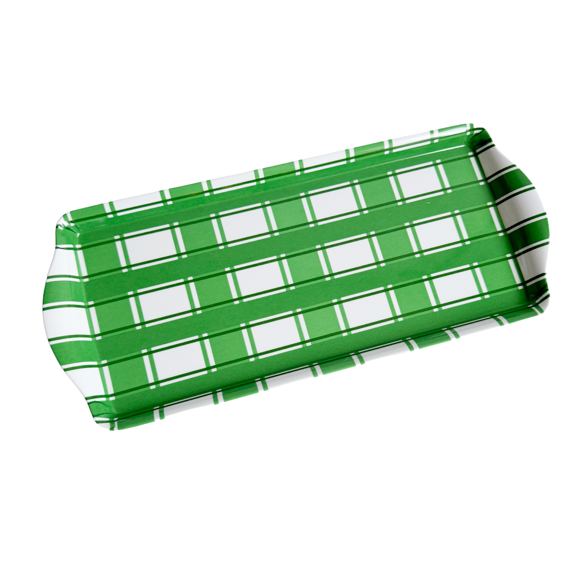Green reusable serving tray, green gingham 