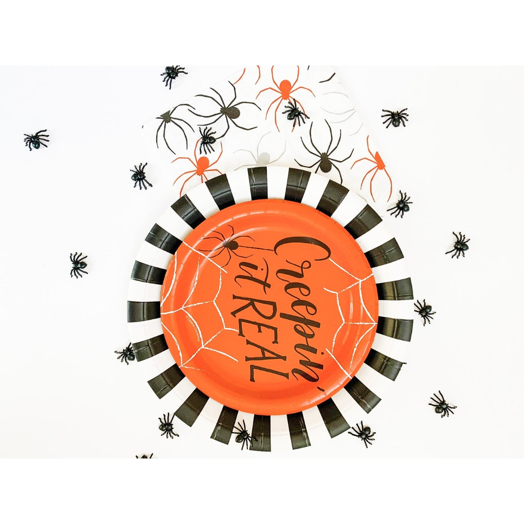 Creepin' It Real Halloween Party Bundle – 7" Plates & Spider Napkins for Spooky Fun & Easy Cleanup