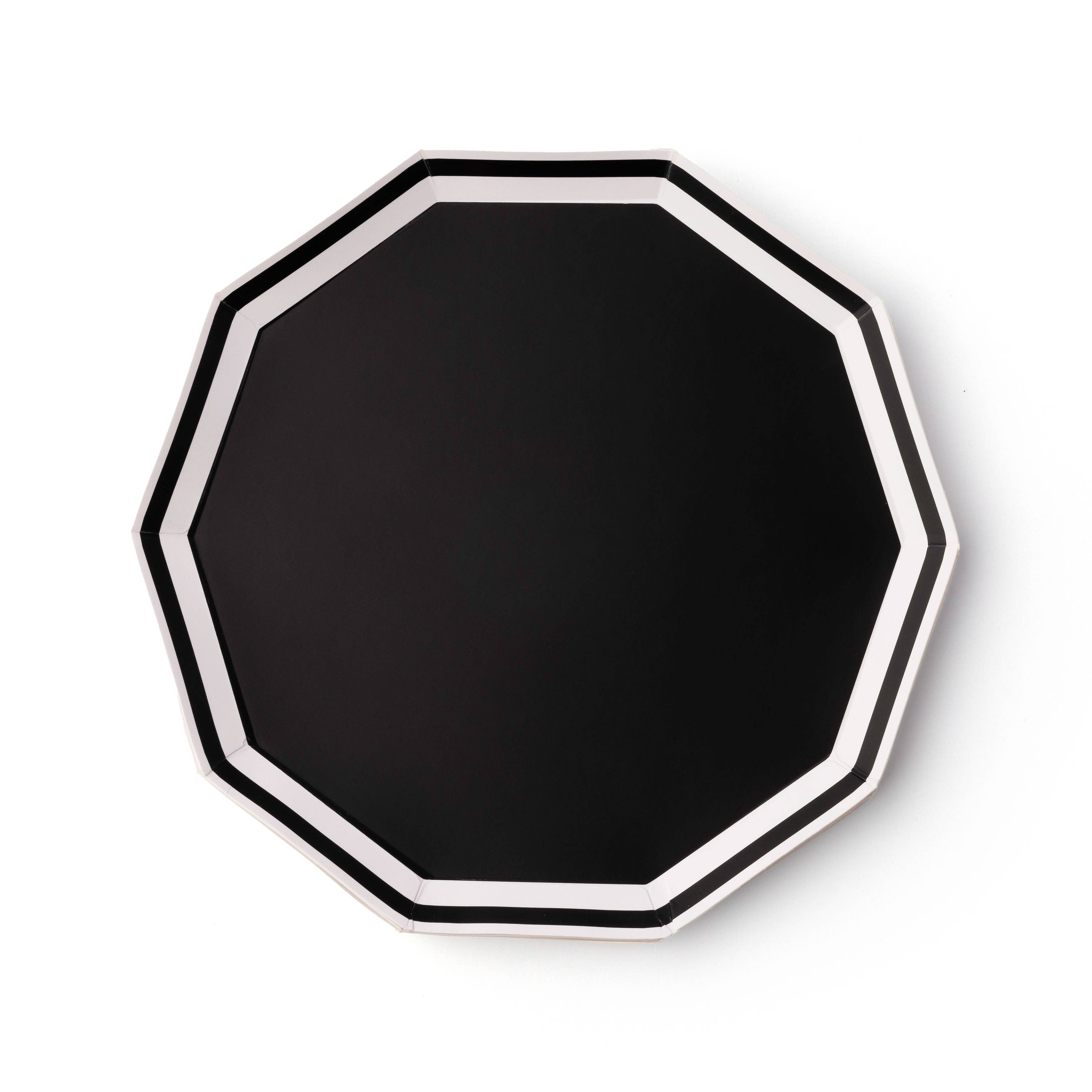 Black & White Elegant Dinner Plates – 8 Count Hexagon Party Plates for Bridal