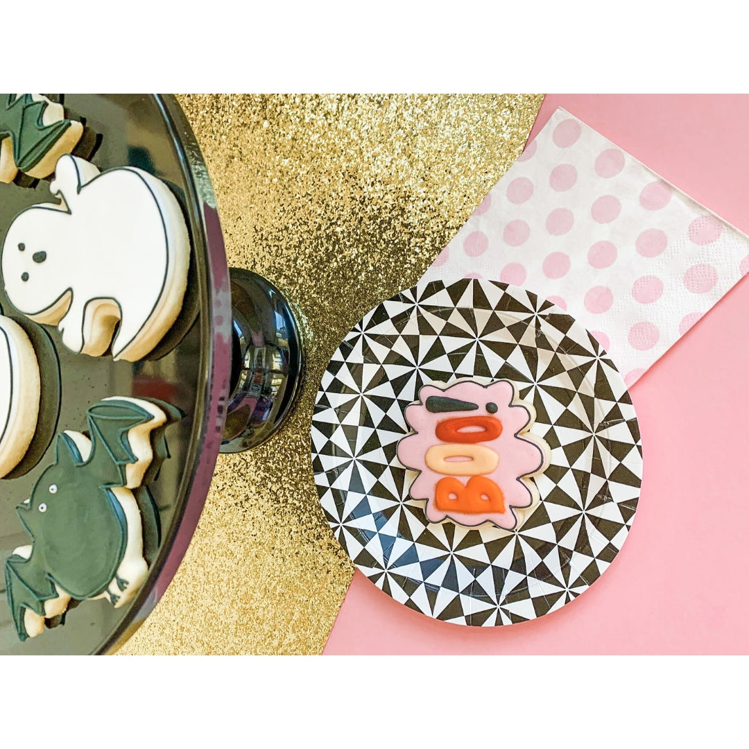 Black Geo Pattern Dessert Plates - 7 Inch, Pack of 12, by Paper Eskimo