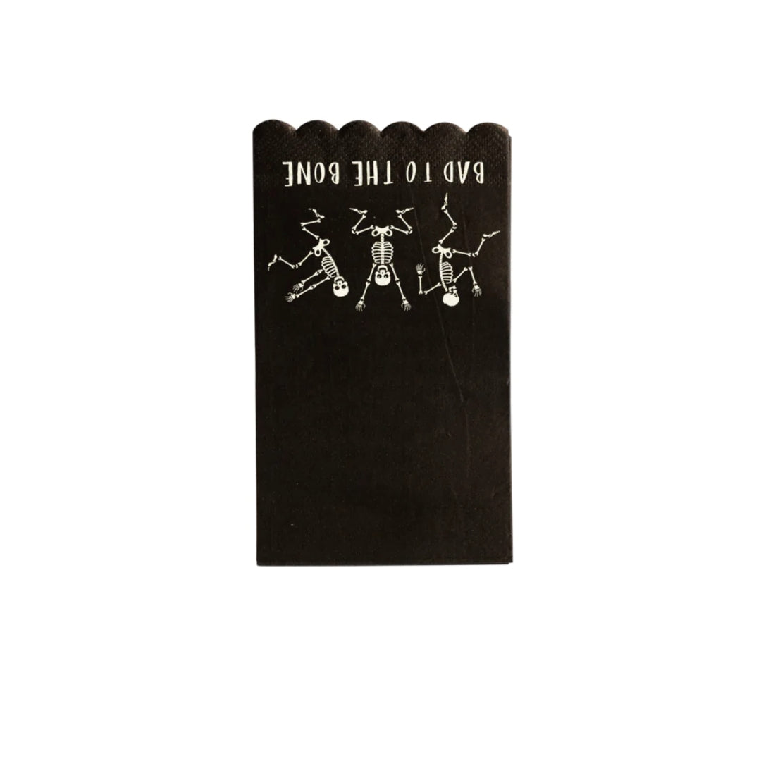 Bad to the Bone Halloween Guest Dinner Napkins – Fun Scalloped Skeleton Napkins for Party Decor