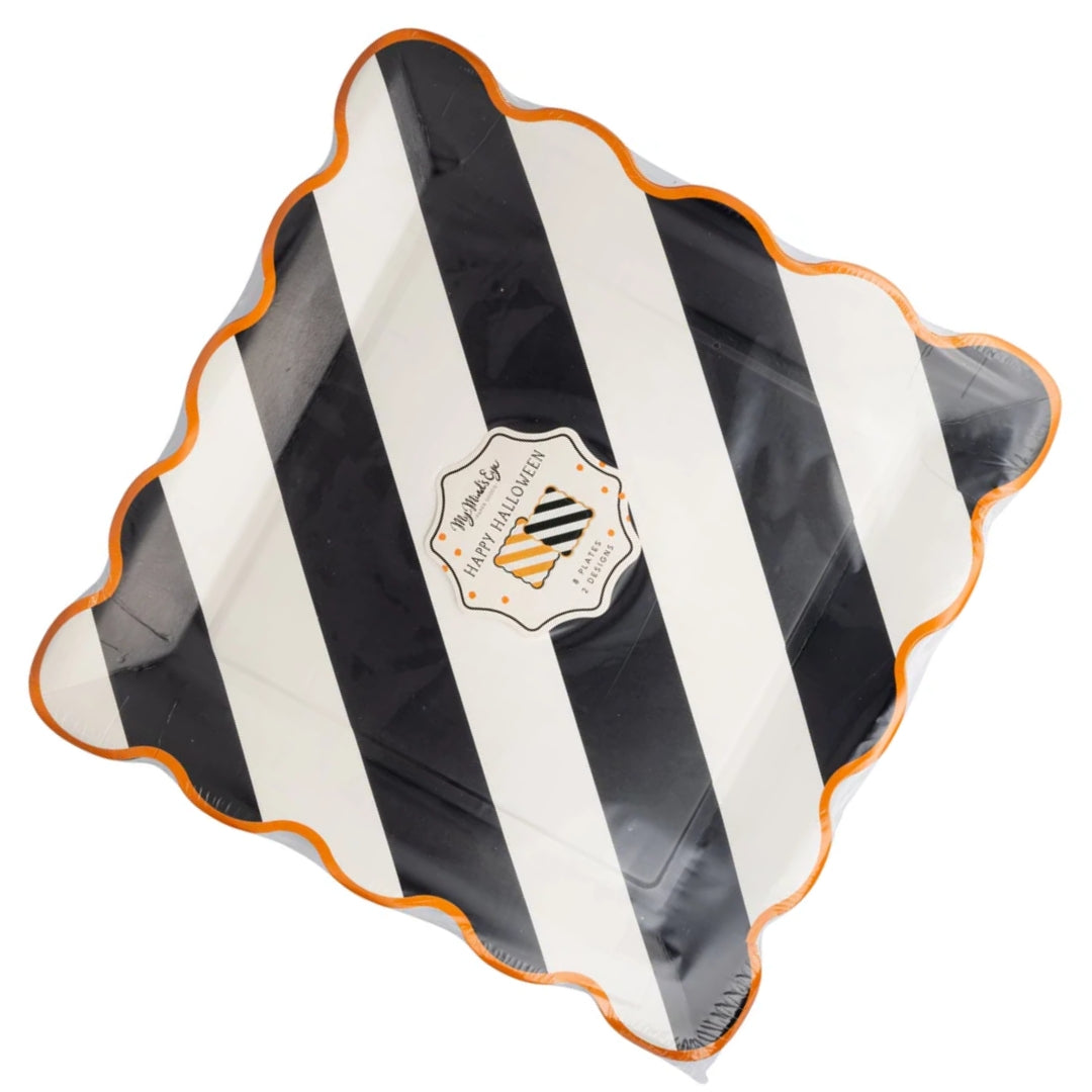Halloween Stripe Plates in Orange and Black (8ct)