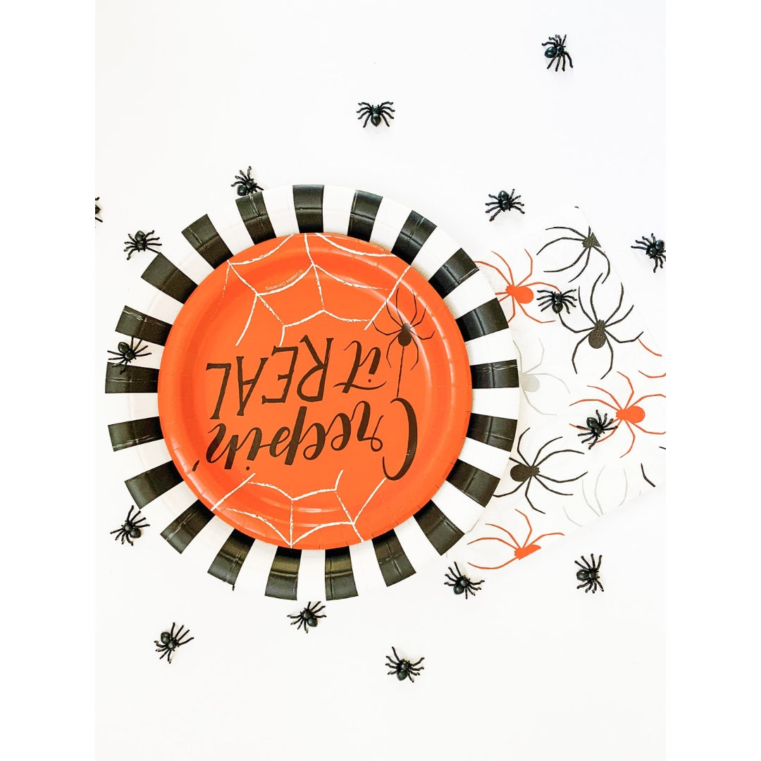 Creepin' It Real Halloween Party Bundle – 7" Plates & Spider Napkins for Spooky Fun & Easy Cleanup