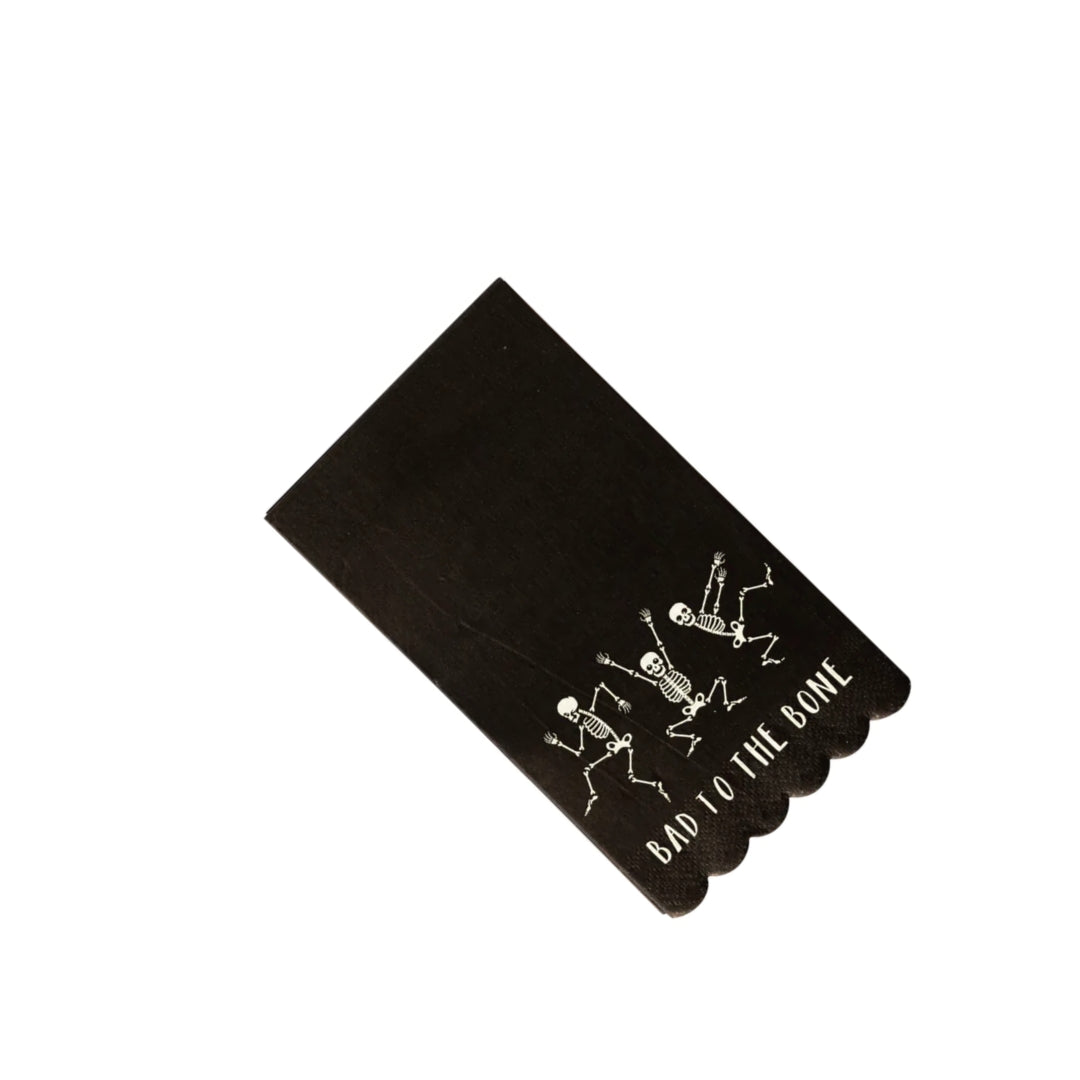 Bad to the Bone Halloween Guest Dinner Napkins – Fun Scalloped Skeleton Napkins for Party Decor