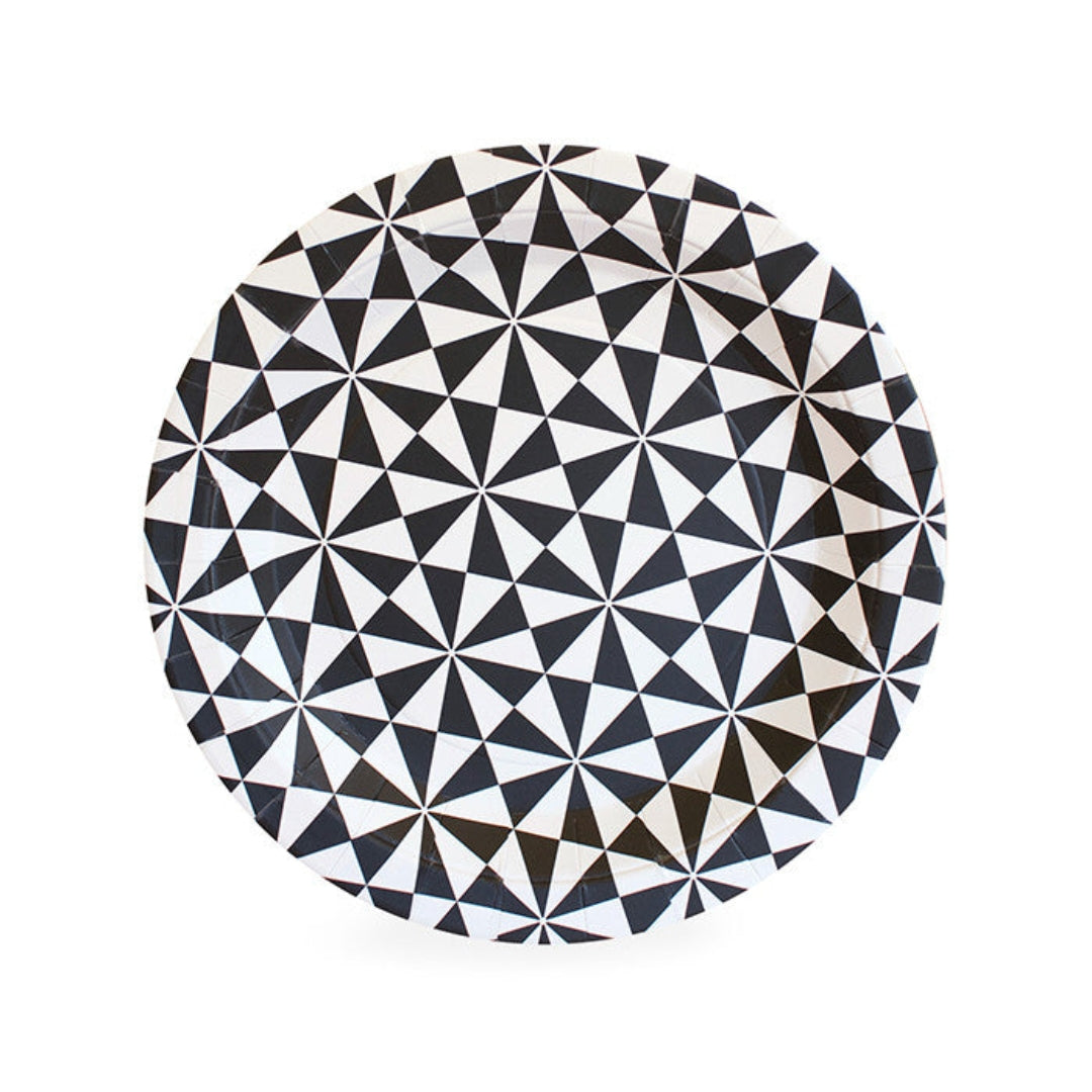 Black Geo Pattern Dessert Plates - 7 Inch, Pack of 12, by Paper Eskimo