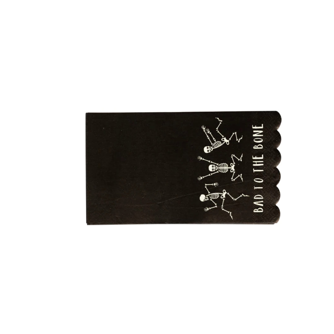 Bad to the Bone Halloween Guest Dinner Napkins – Fun Scalloped Skeleton Napkins for Party Decor