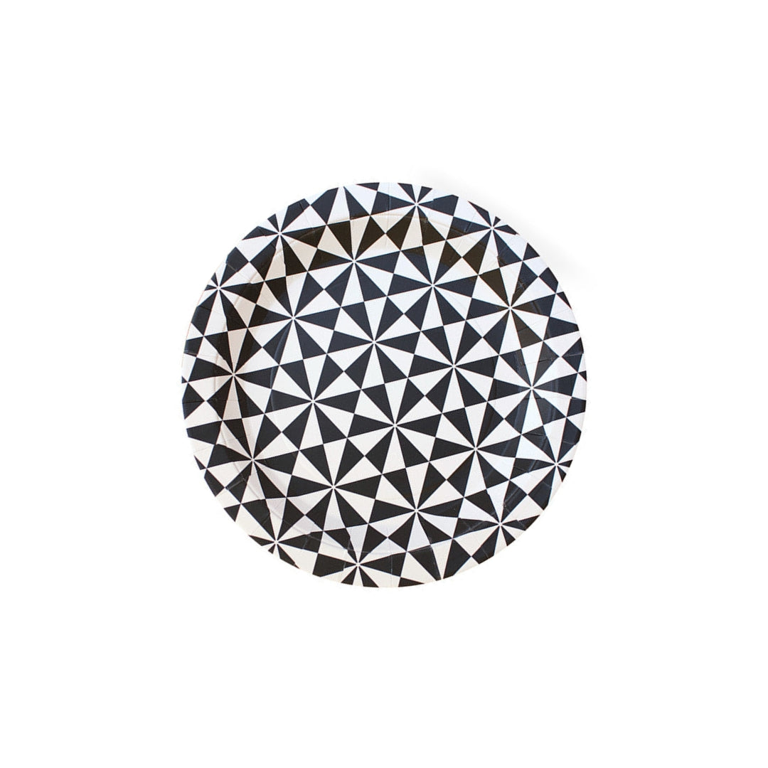 Black Geo Pattern Dessert Plates - 7 Inch, Pack of 12, by Paper Eskimo