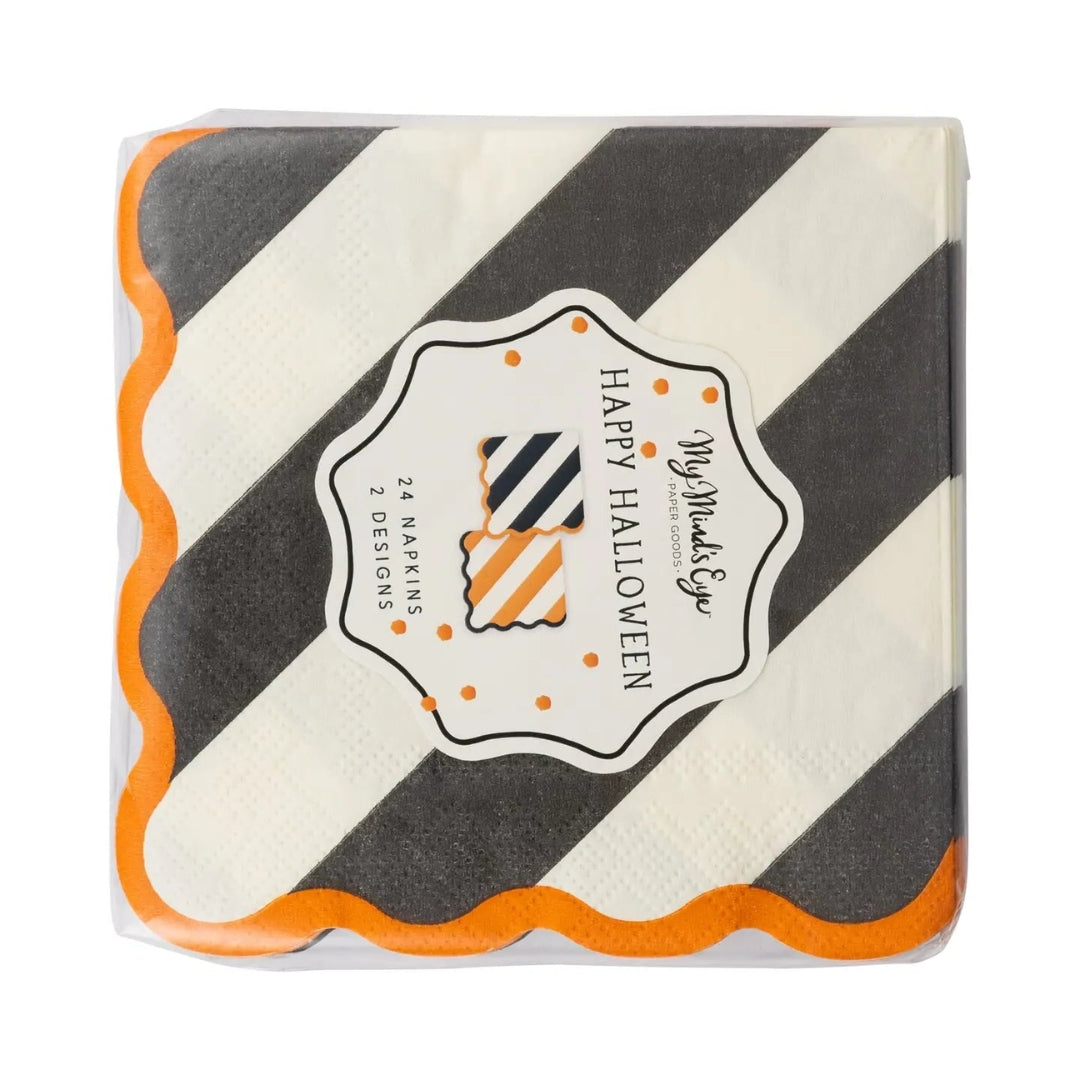 Halloween Stripe Beverage Napkins 24-Pack, Orange & Black