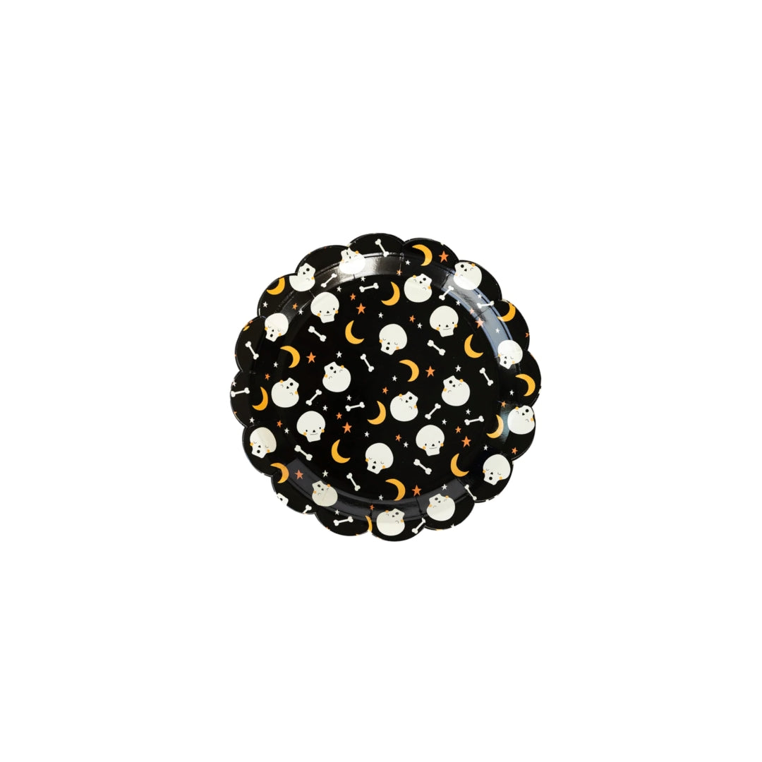 Halloween Skull & Moon Party Plates 9" – Scalloped Edge – Spooky Tableware Set of 8 for Halloween