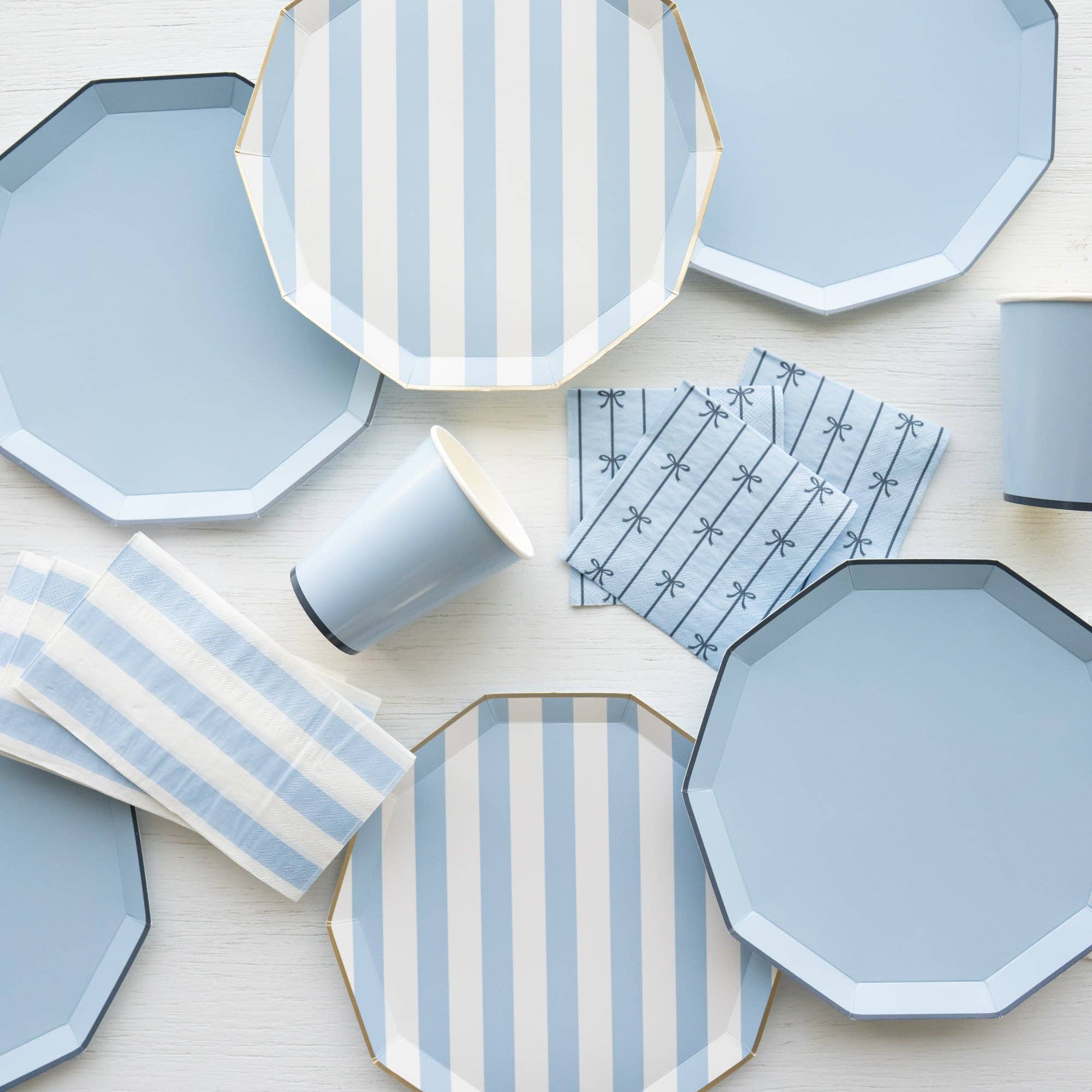 Pale Blue Cabana Stripe Party Napkins – 20 Pack, 3-Ply Paper, Baby Shower & Birthday Tableware