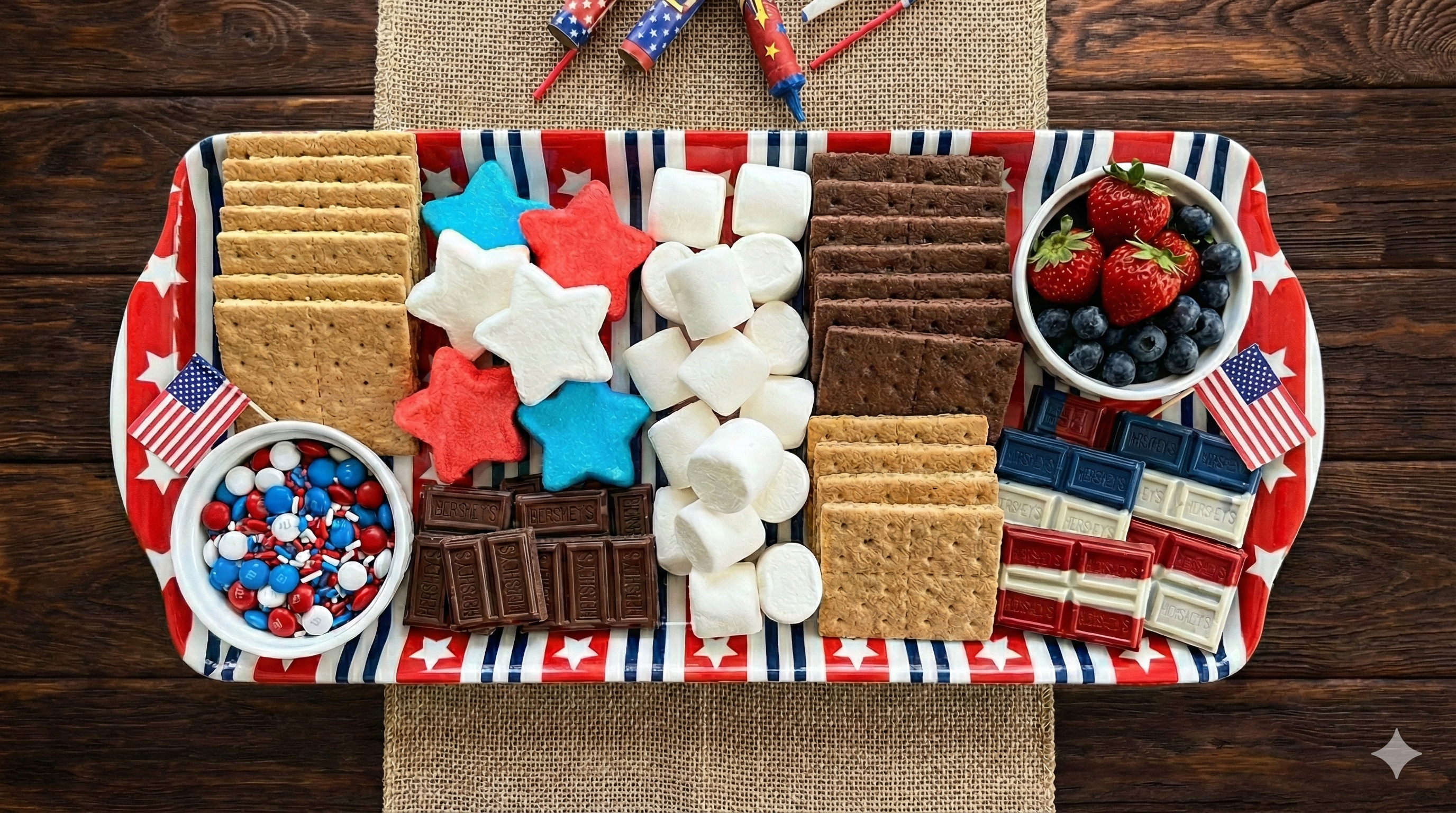Patriotic Stars and Stripes Melamine Tray Reusable Party Platter for Snacks, Appetizers & Desserts