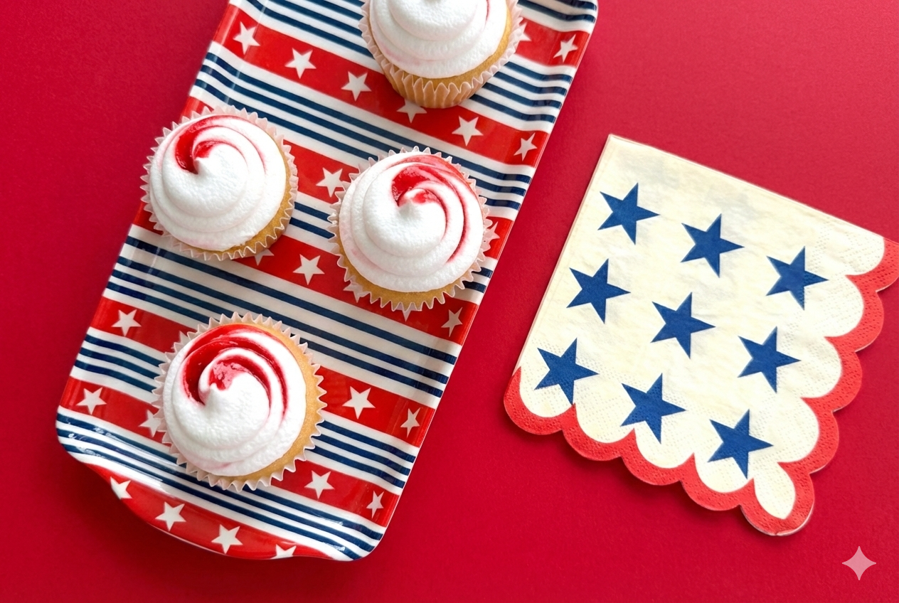 Patriotic Stars and Stripes Melamine Tray Reusable Party Platter for Snacks, Appetizers & Desserts
