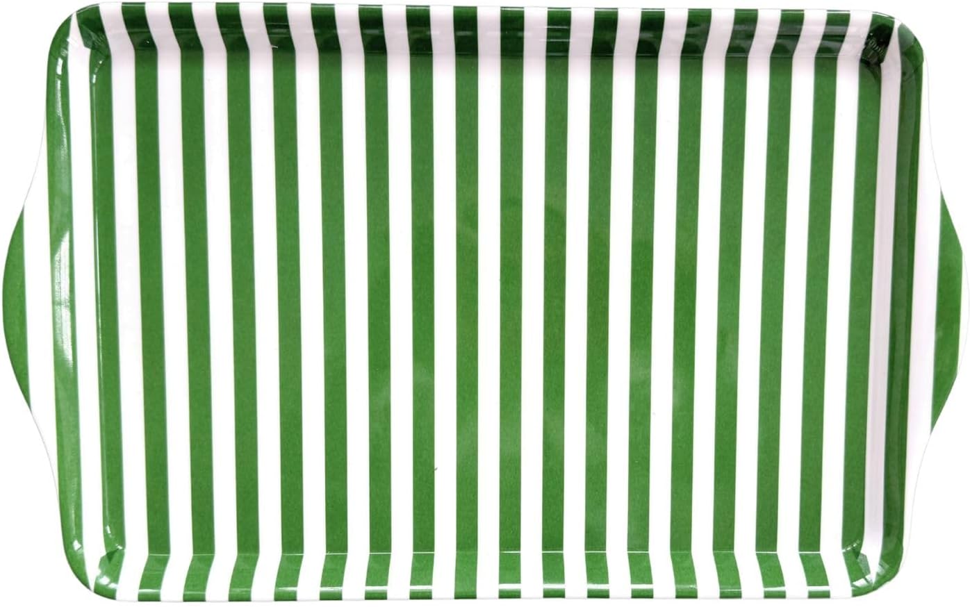 15" Large Green Stripe Melamine Serving Tray with Handles