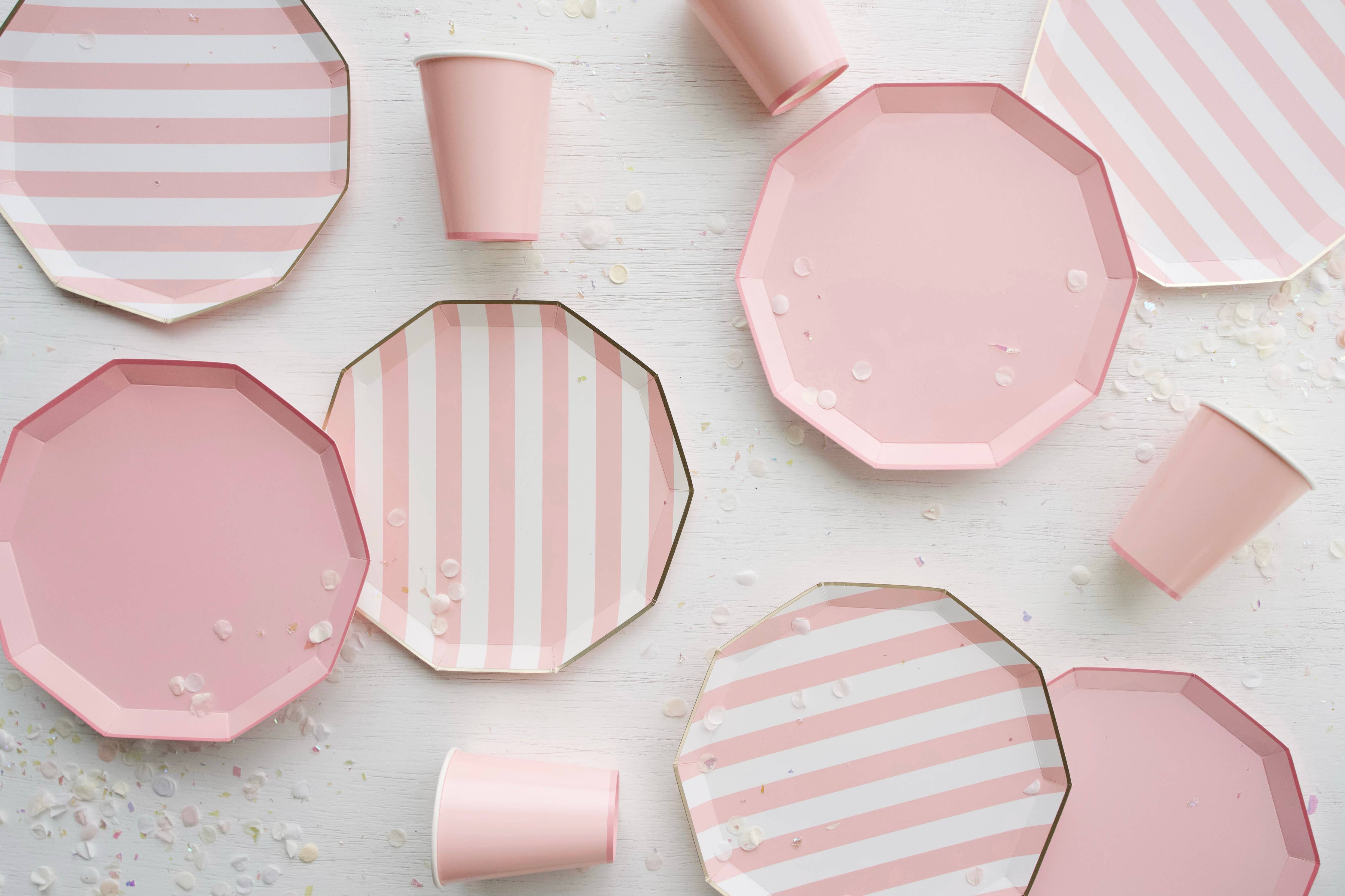 Pale Pink Cabana Stripe Paper Plates – 10.75", 8-Pack Party Tableware