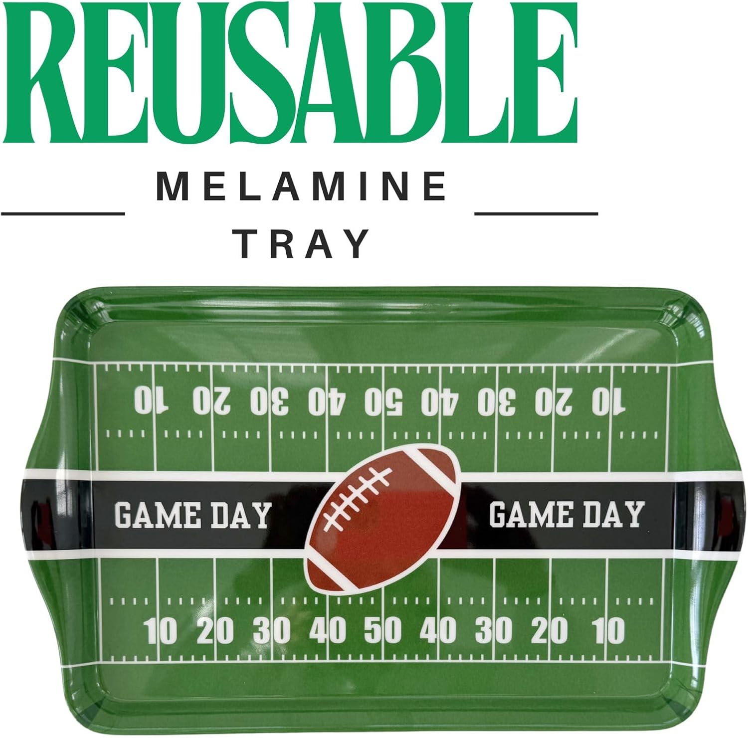 15″ Large Football Field Melamine Serving Tray – Green Game Day Appetizer & Tailgate Party Platter
