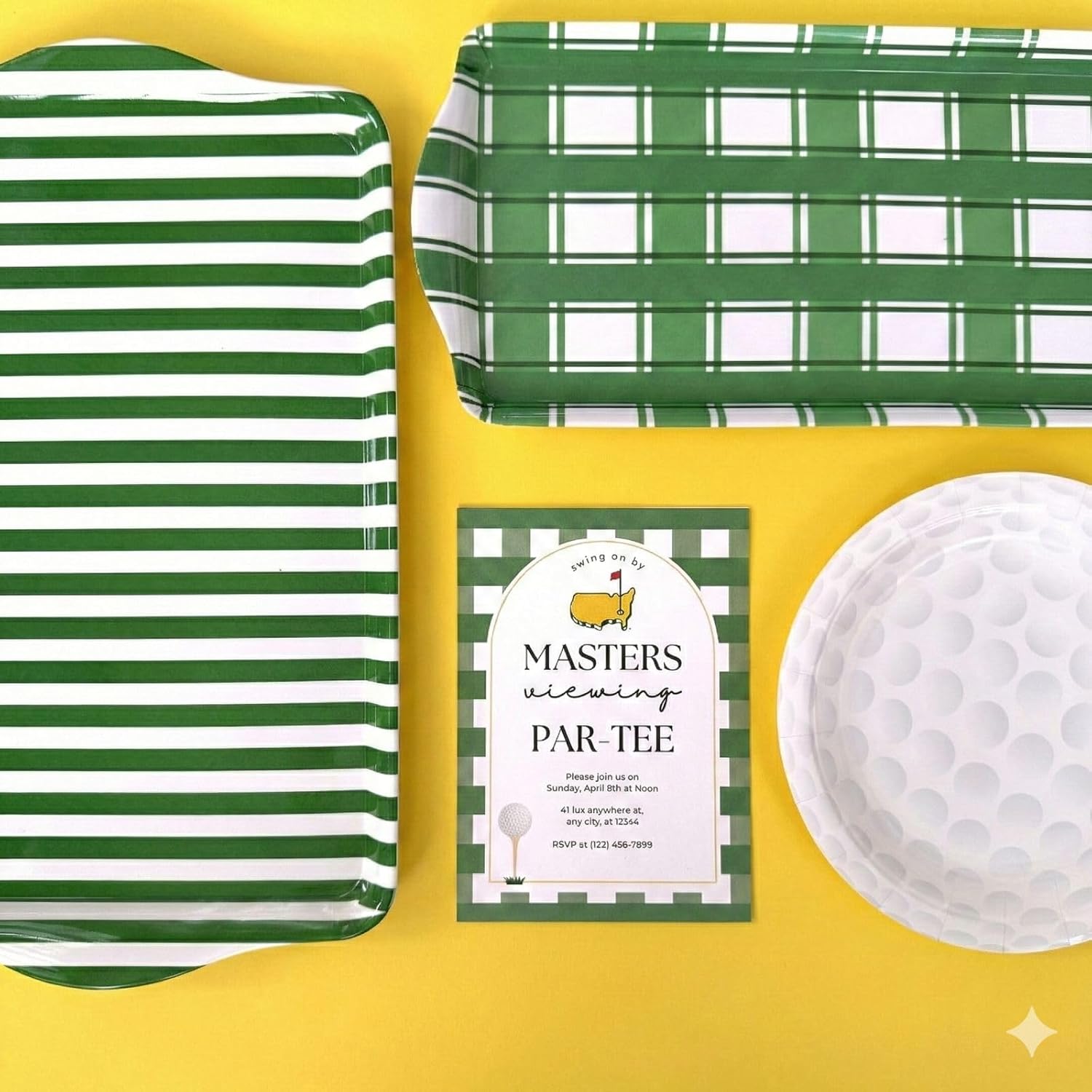 15" Large Green Stripe Melamine Serving Tray with Handles