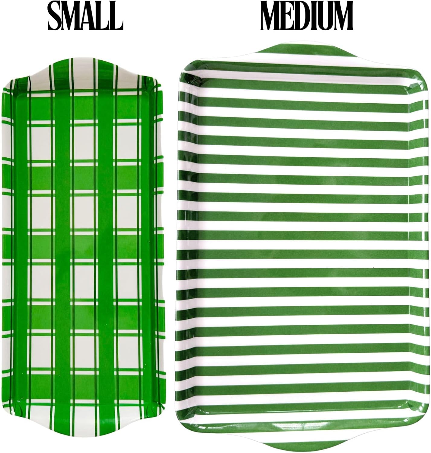 15" Large Green Stripe Melamine Serving Tray with Handles
