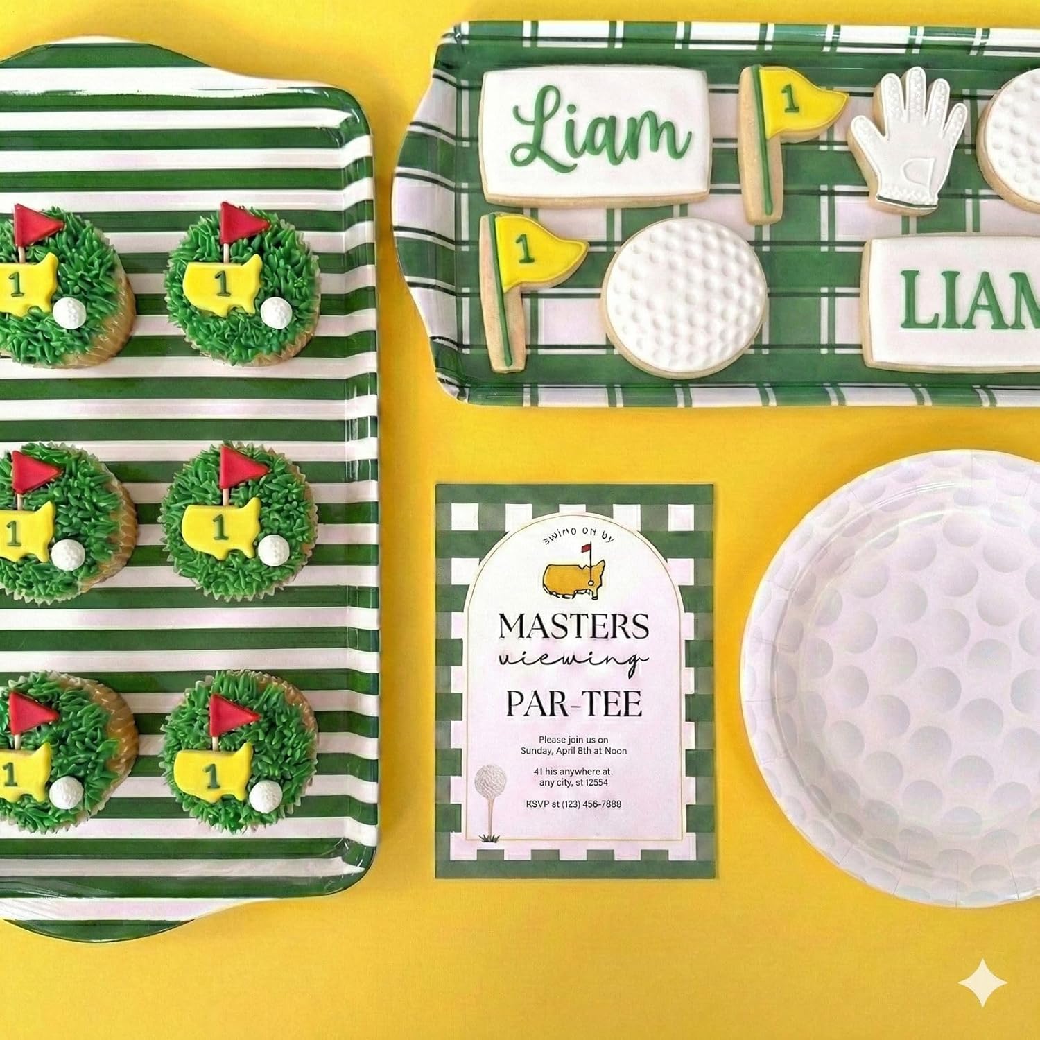 15" Large Green Stripe Melamine Serving Tray with Handles