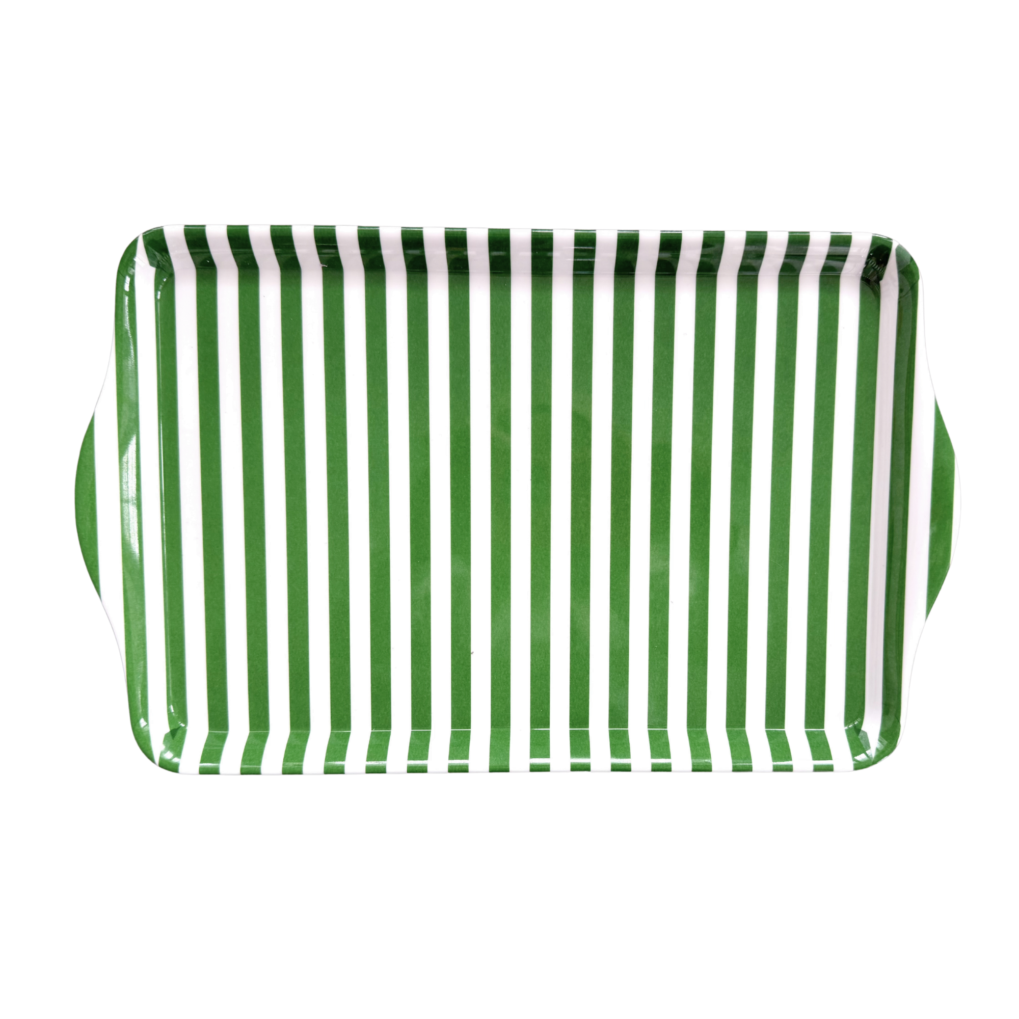 15" Large Green Stripe Melamine Serving Tray with Handles