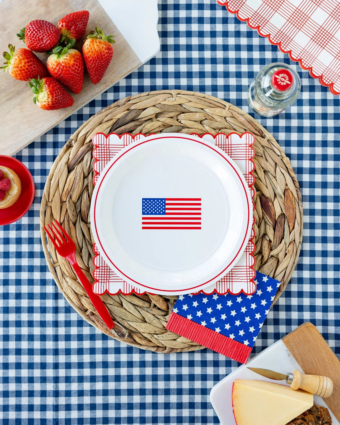 Blue Star Red Fringe Napkins – Red, White & Blue Patriotic Beverage & Dessert