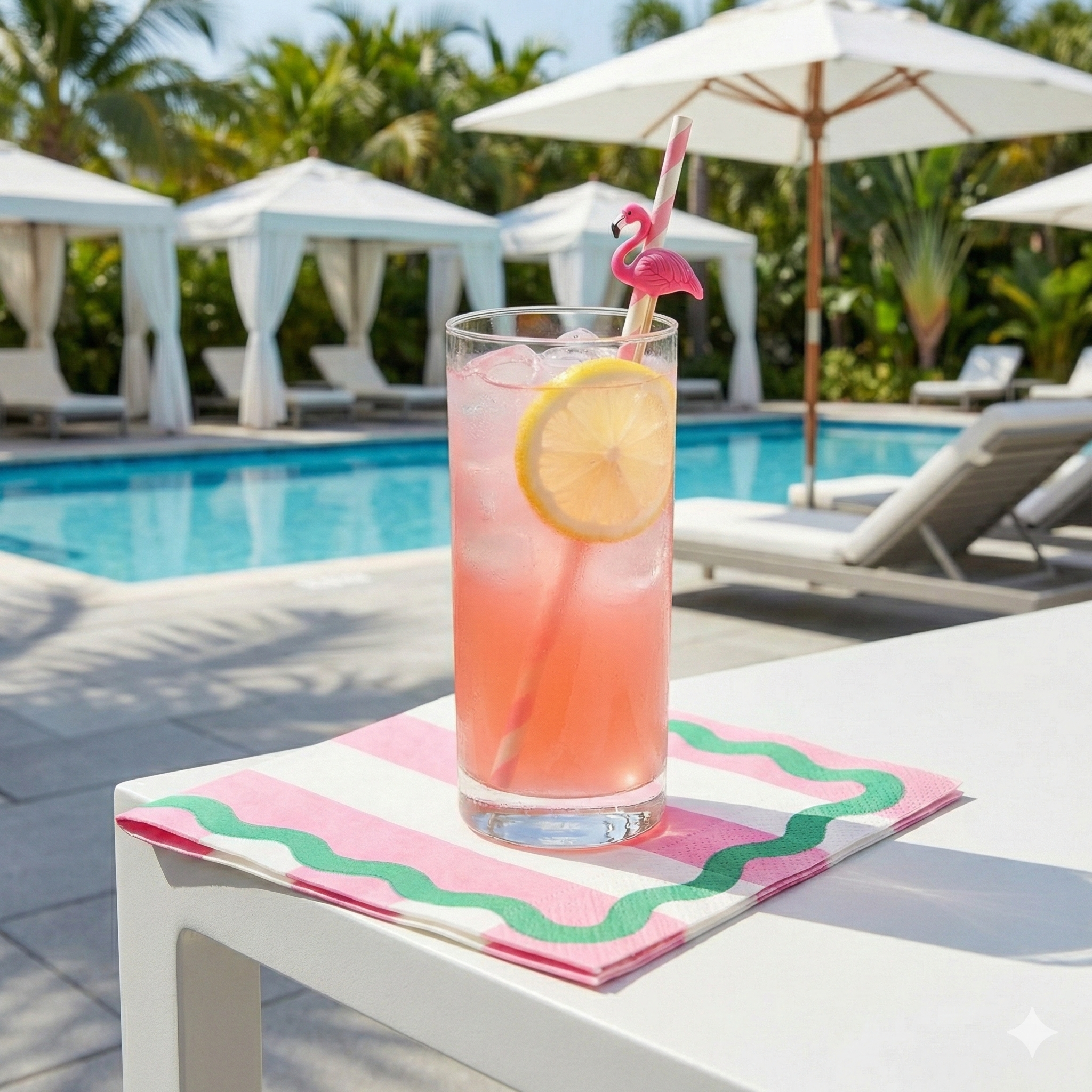 Preppy Pink & Green Stripe Party Beverage Napkin - 24ct