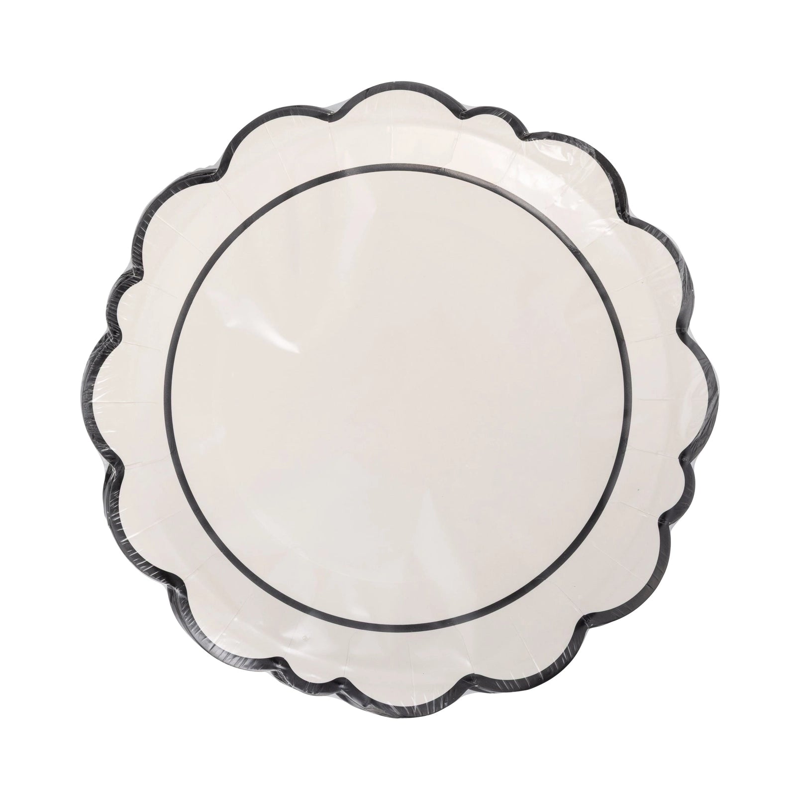 Black Edge Scalloped Circle Plate - 8 pack