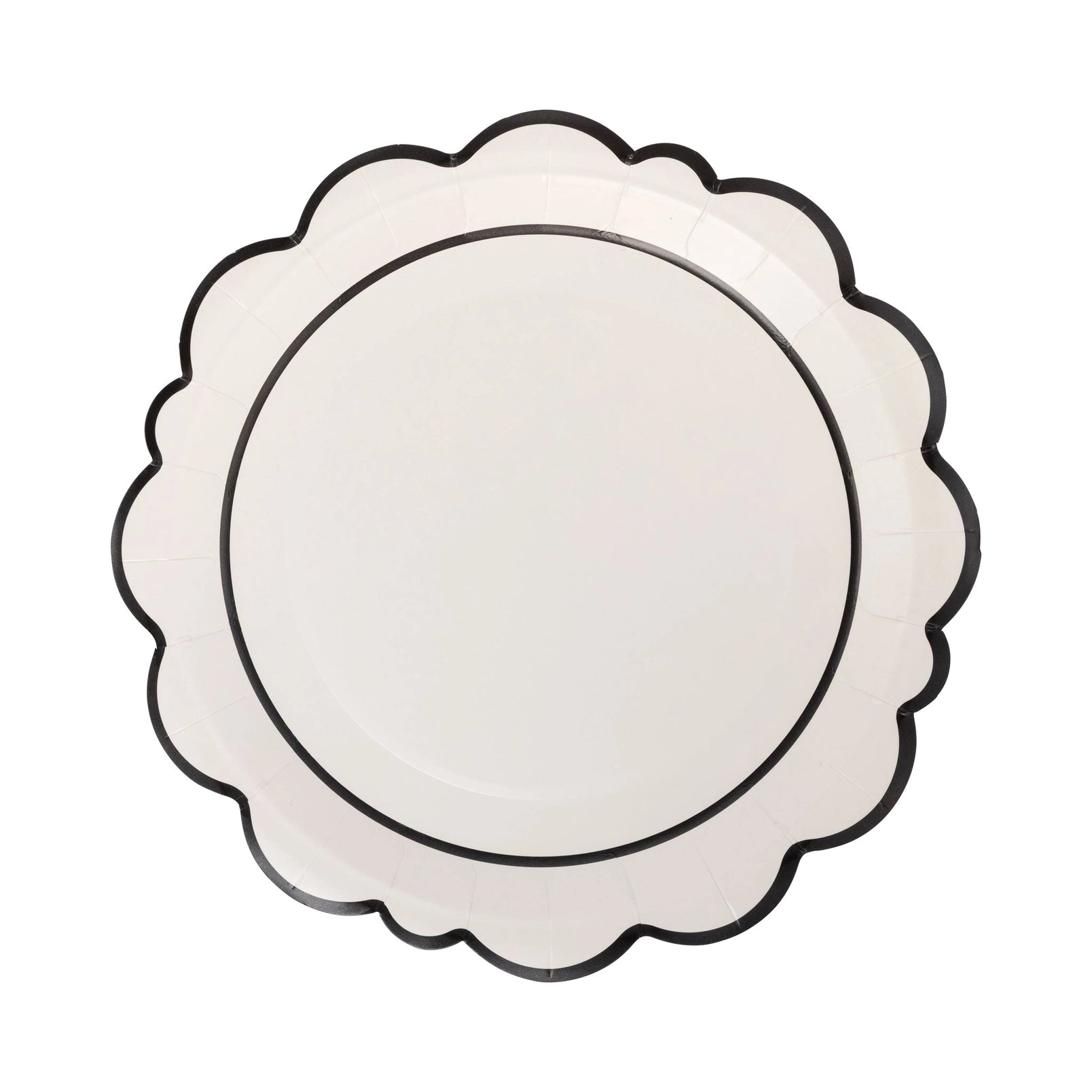 Black Edge Scalloped Circle Plate - 8 pack