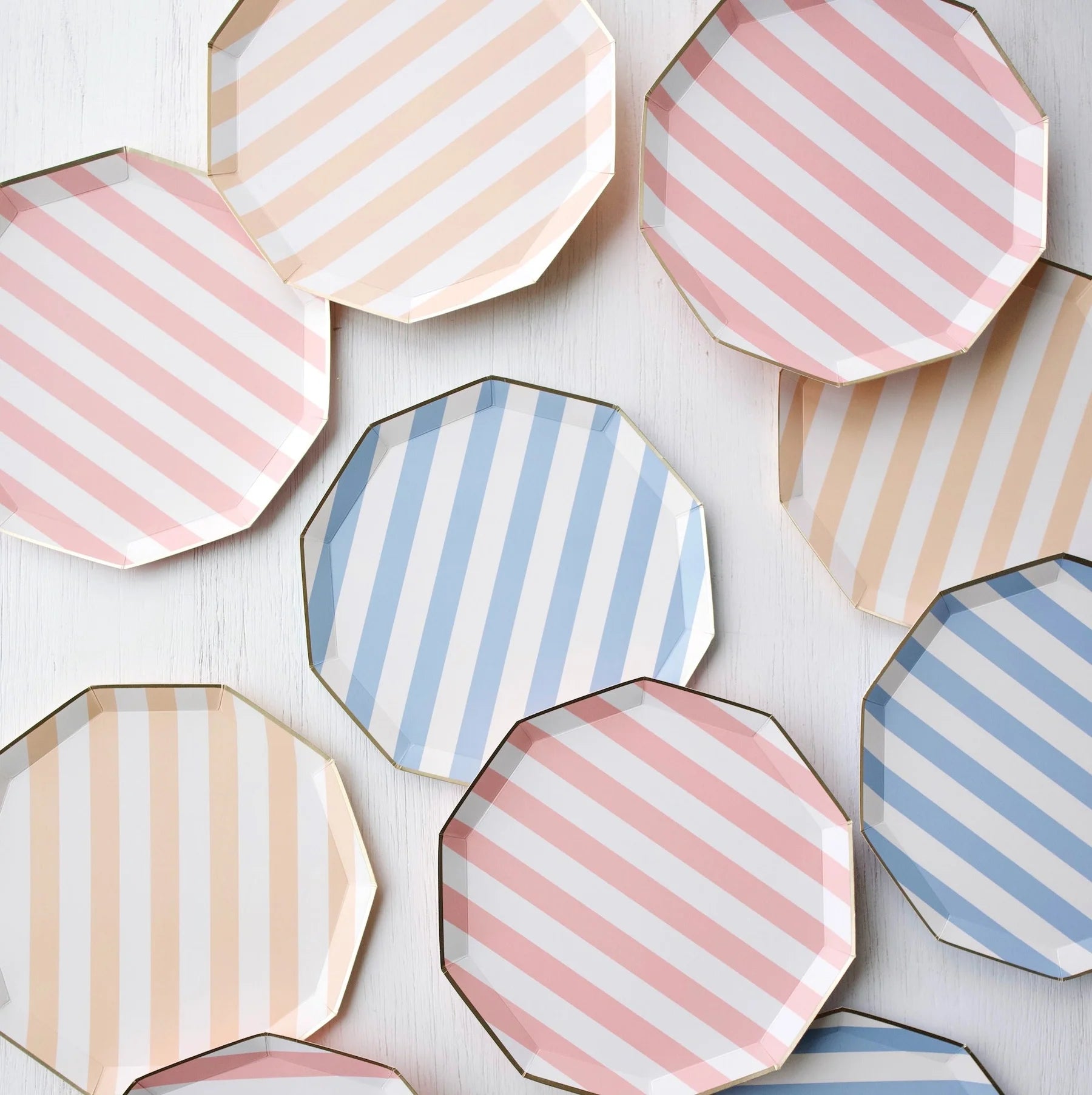 Sky Pale Blue Cabana Stripe Party Plates – 8 Pack, 10.75" Eco-Friendly Paper Plates