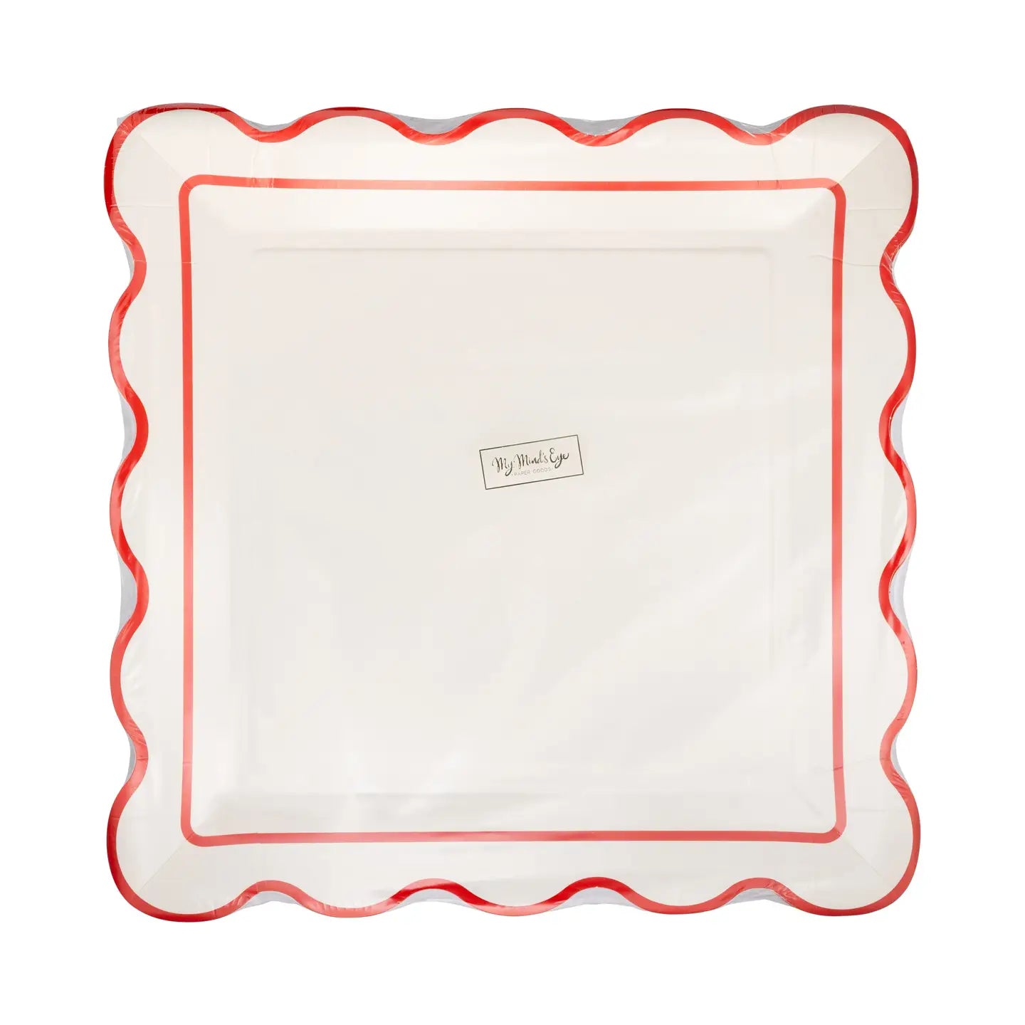 Cream & Red Scalloped Paper Plates – 10" Holiday Party Dinner Plates (8 Pack)