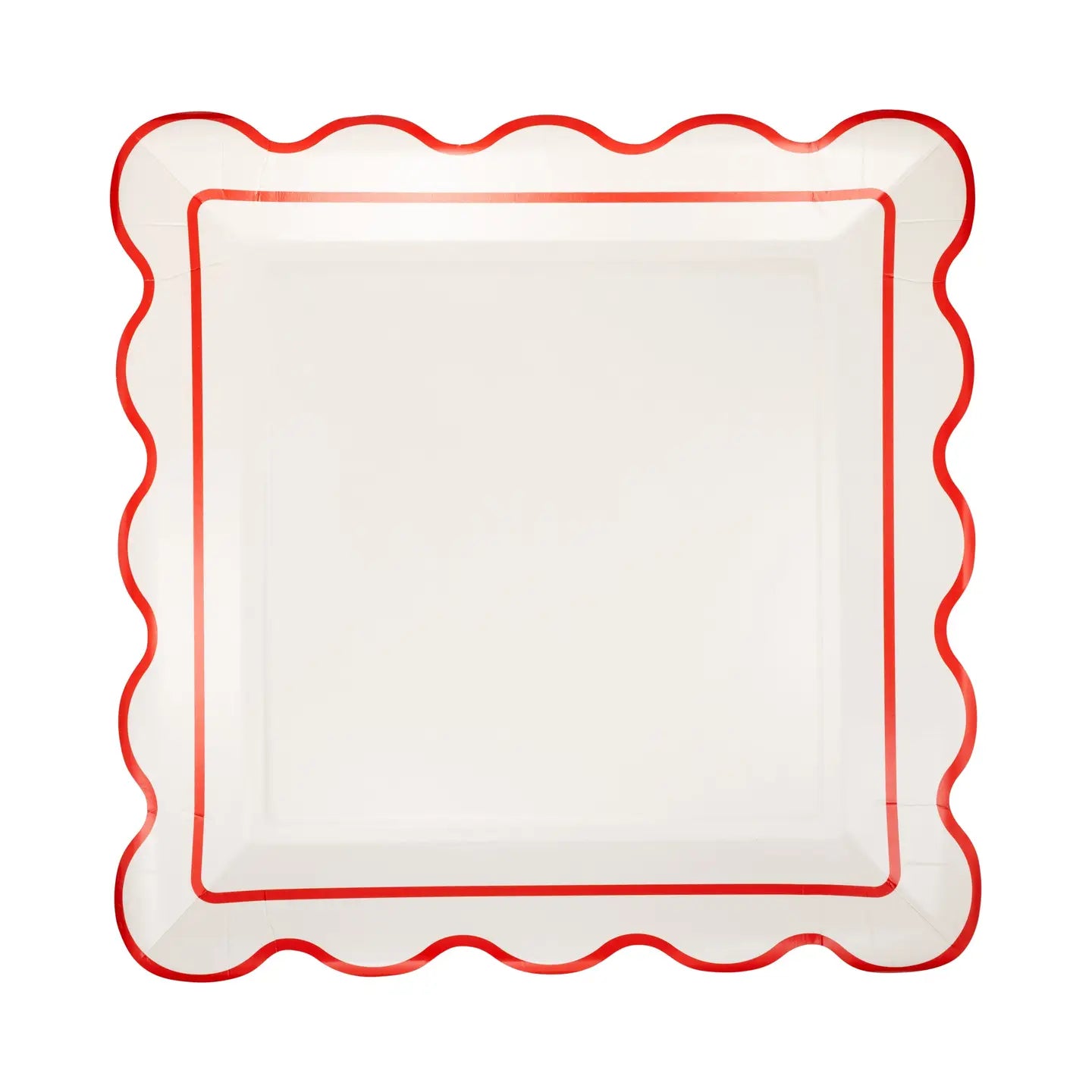 Cream & Red Scalloped Paper Plates – 10" Holiday Party Dinner Plates (8 Pack)