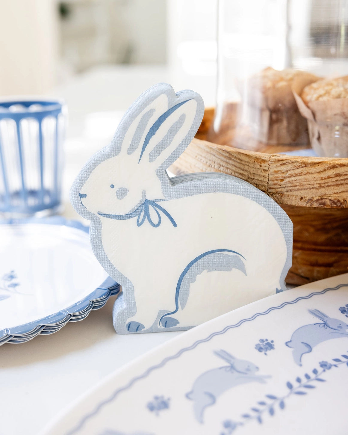 Elegant Blue Bunny Easter Napkins – Set of 24 | Cute Spring & Easter Party Napkins for Brunch and Celebrations
