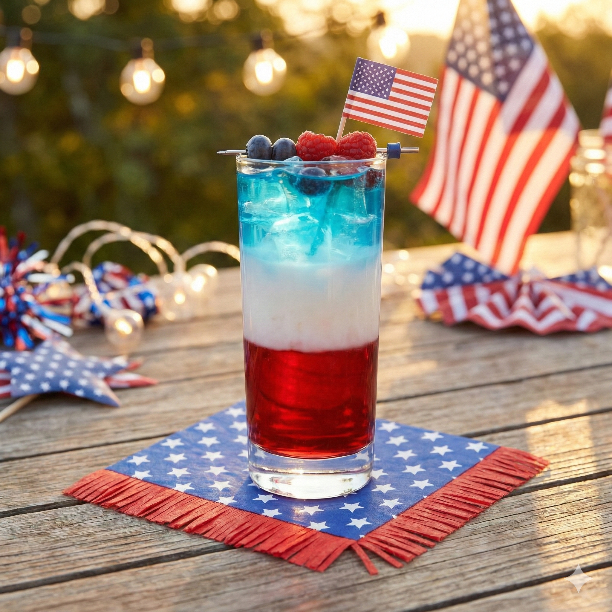 Blue Star Red Fringe Napkins – Red, White & Blue Patriotic Beverage & Dessert