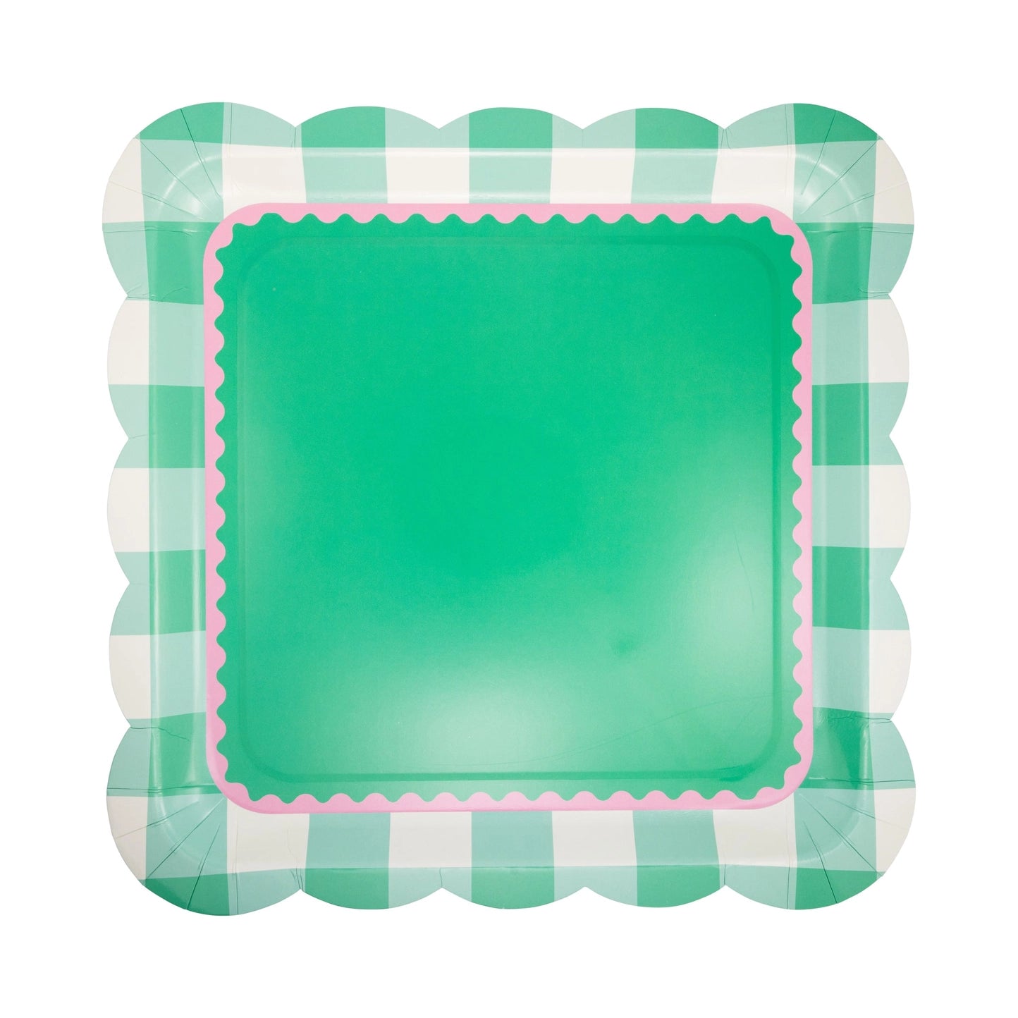 Preppy Pink & Green Gingham Scalloped Party Plate- 8 ct