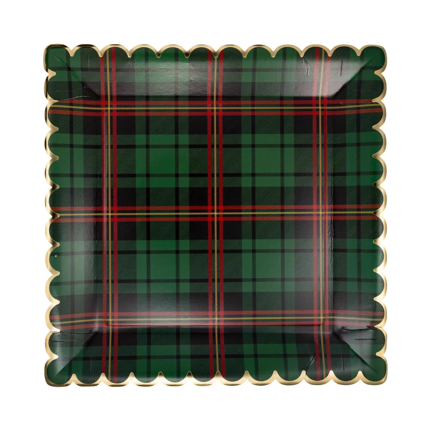 Green & Red Plaid Holiday Square Plates – 9" Christmas Party Dinnerware (8 Pack)