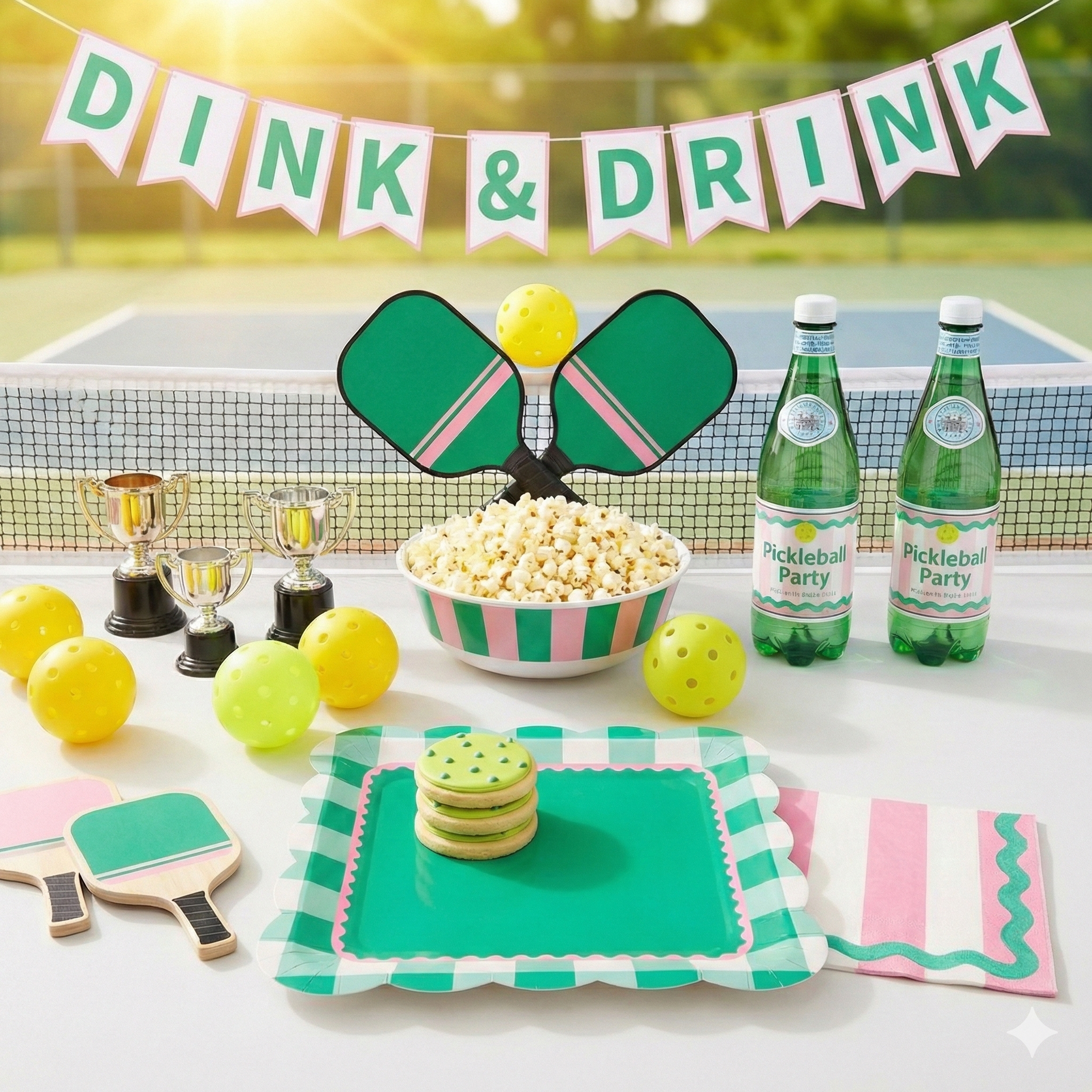 Preppy Pink & Green Gingham Scalloped Party Plate- 8 ct