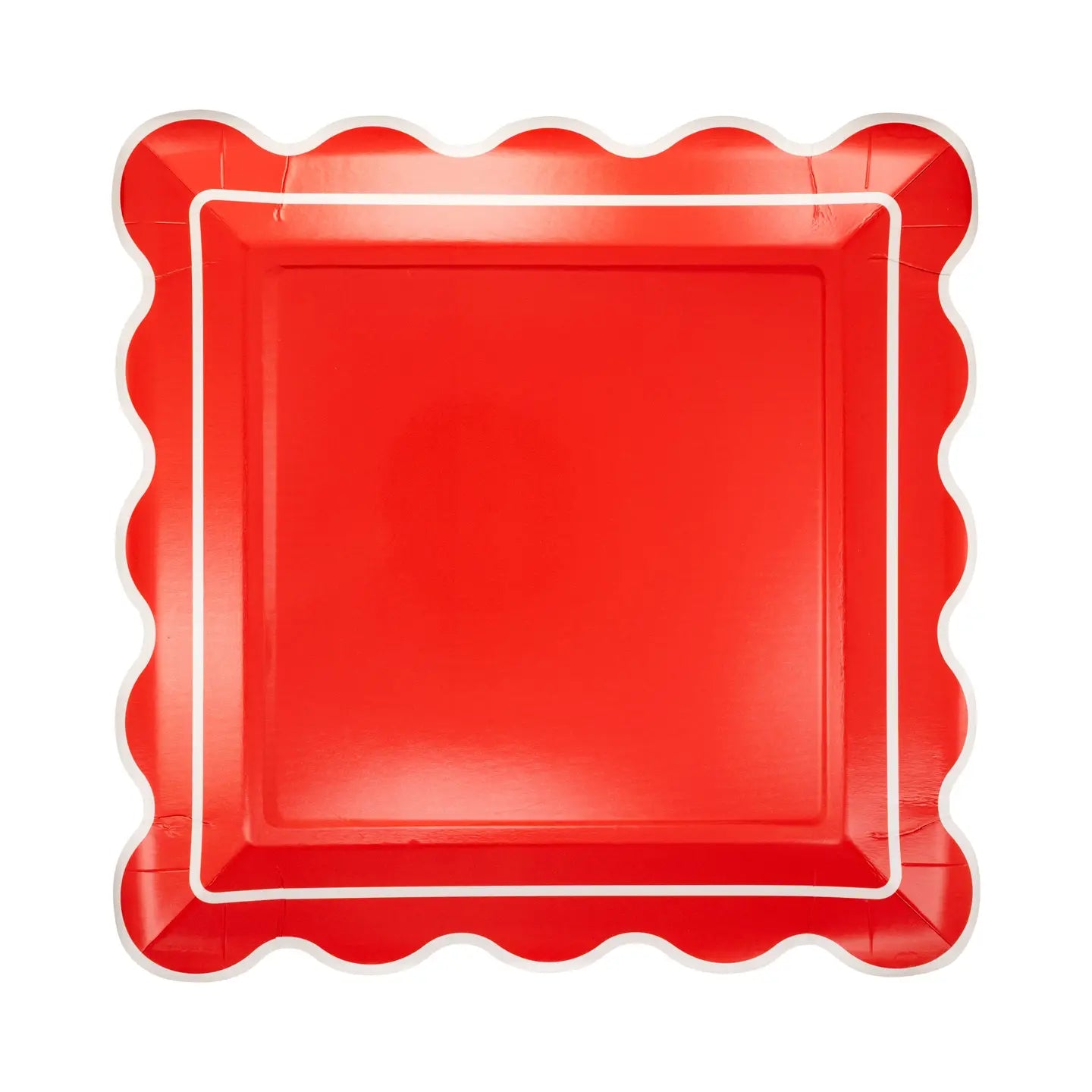 Christmas Red Scalloped Paper Plates – 10" Square Holiday Party Plates (8 Pack)